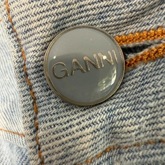 GANNI Blue Stary Jeans Womens 27 Patchwork Tapered Denim Pants Two Tone Balloon - Picture 3 of 16